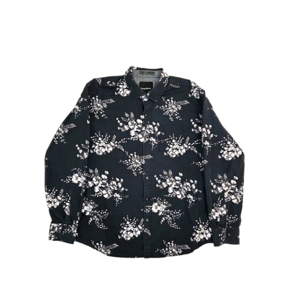 Tommy Bahama Mens Island Modern Fit Button Down Shirt Size XL Black Botanical